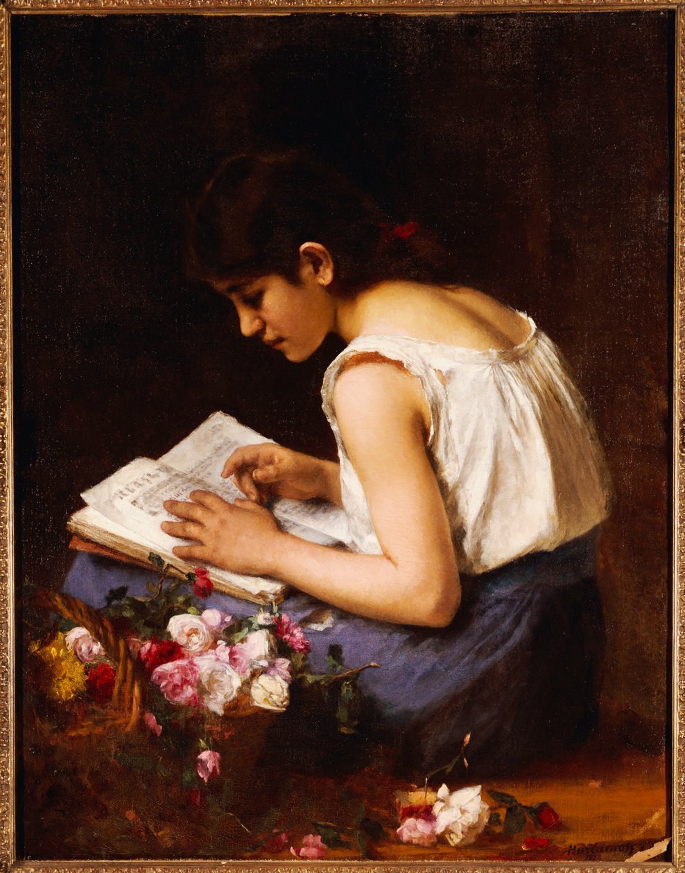 Bir Kız Okuma by Alexei Alexevich Harlamoff