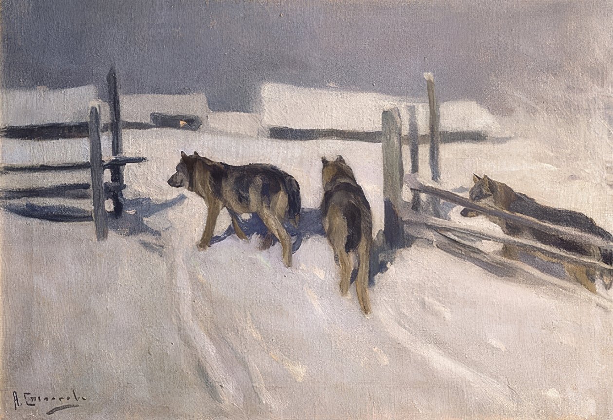 Kurtlar. Kış gecesi. 1910 civarında by Alexei Steipanovitch Stepanov