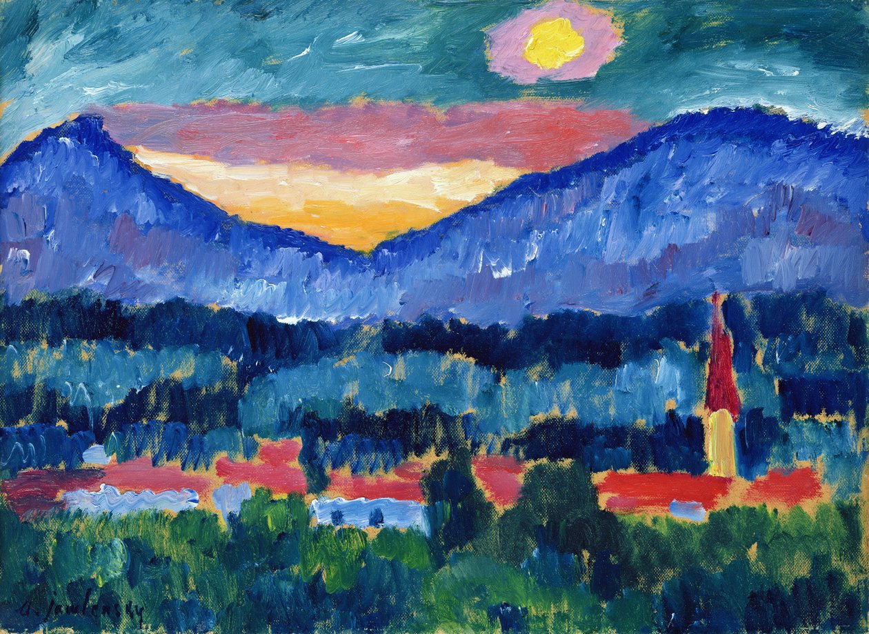 Mountain Village, 1910 (oil on cardboard) by Alexej von Jawlensky