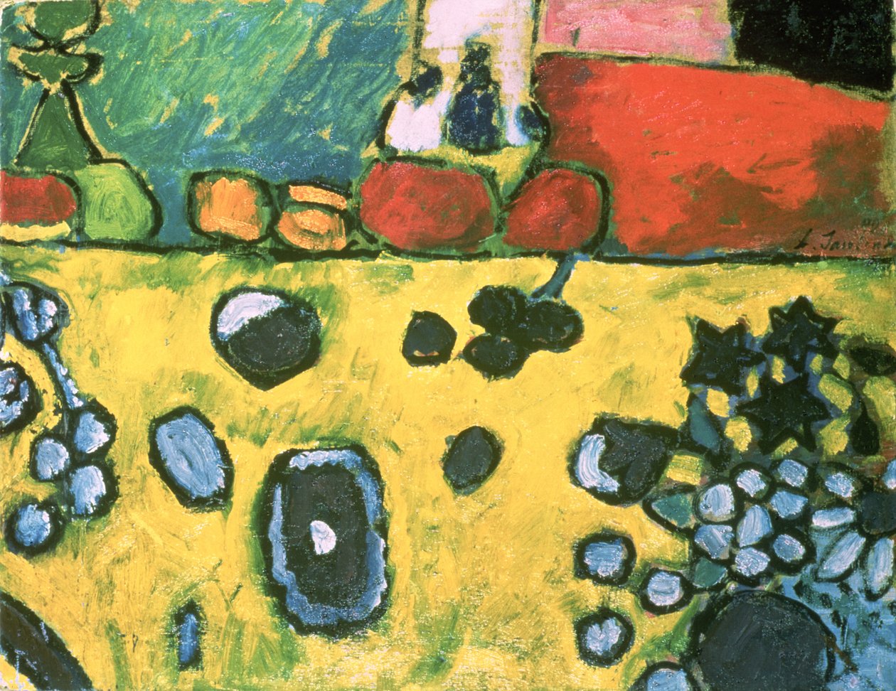 Renkli bir masa örtüsü ile natürmort, 1909 by Alexej von Jawlensky