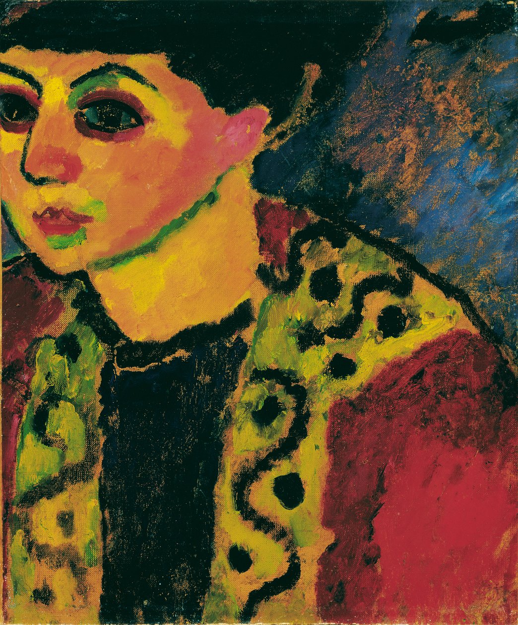 Bayan mavi bir arka plana dayanır by Alexej von Jawlensky