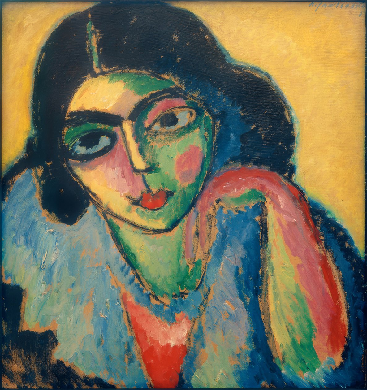 Sarı arka planda siyah saç by Alexej von Jawlensky
