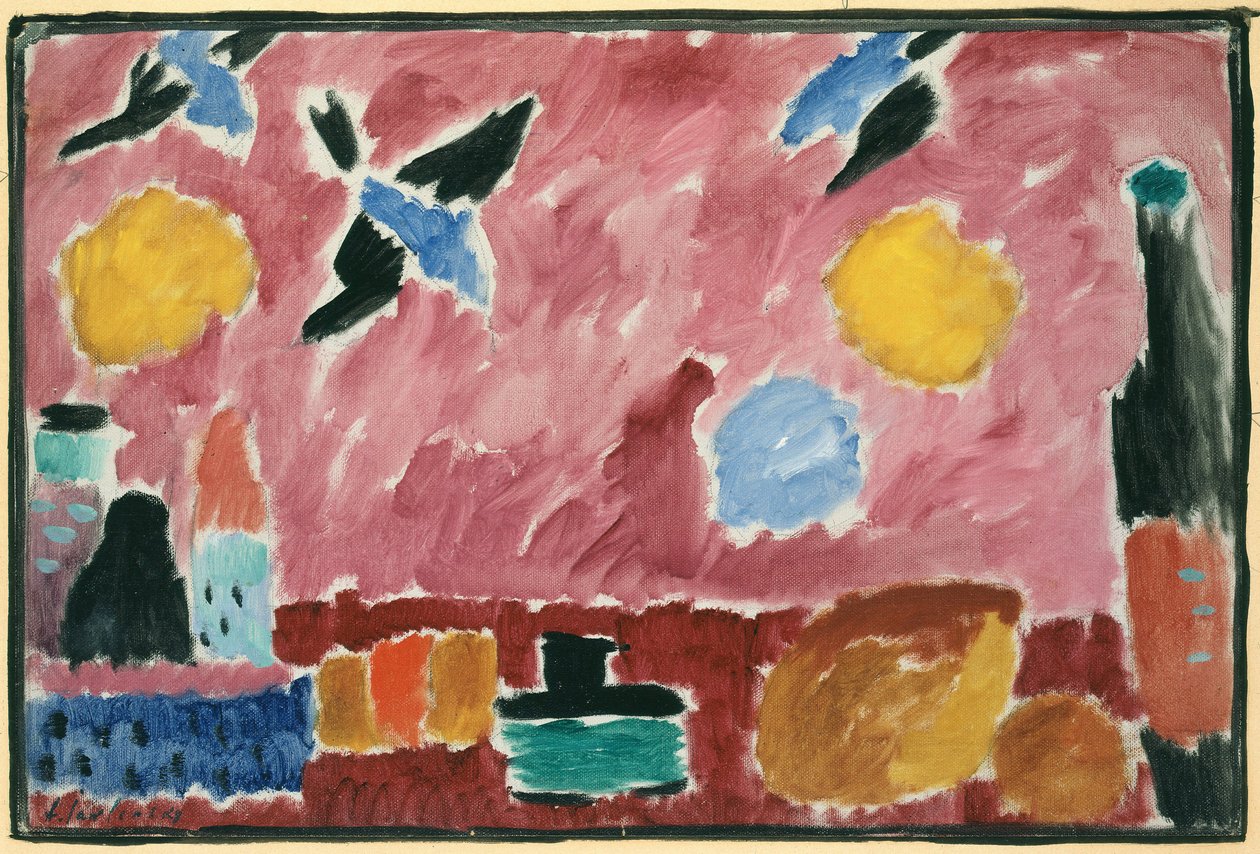 Kırmızı Kırlangıç Desenli Duvar Kağıdı ile, 1915 by Alexej von Jawlensky