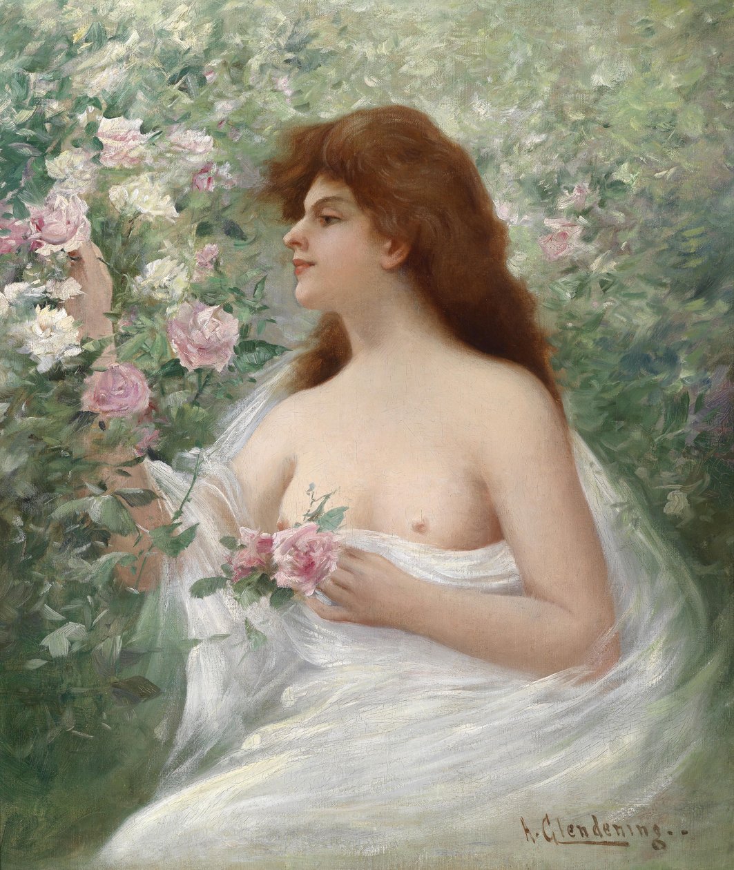 Gül toplayan genç kadın by Alfred Augustus Glendening
