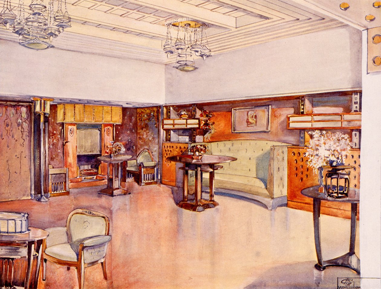 Salon, 1905 (kağıt üzerinde wc) by Alfred Grenander
