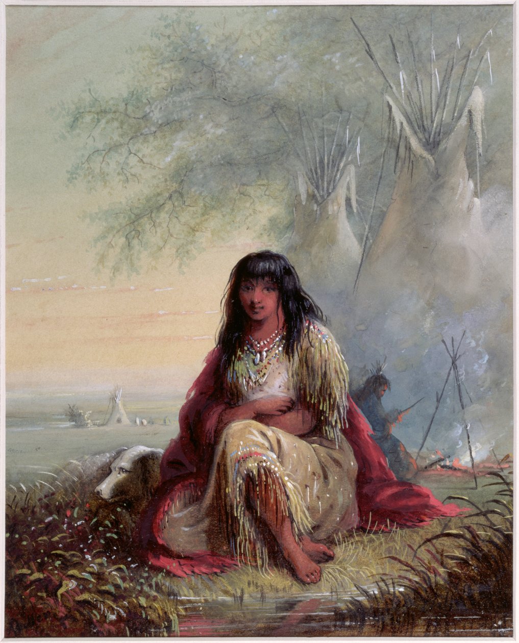 Sioux Indian Girl (kağıt üzerinde wc ve guaj) by Alfred Jacob Miller