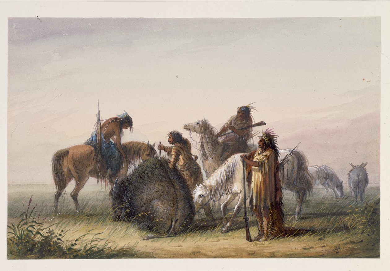 Kampa Buffalo Eti Temini, c.1858-60 (kağıt üzerinde wc) by Alfred Jacob Miller