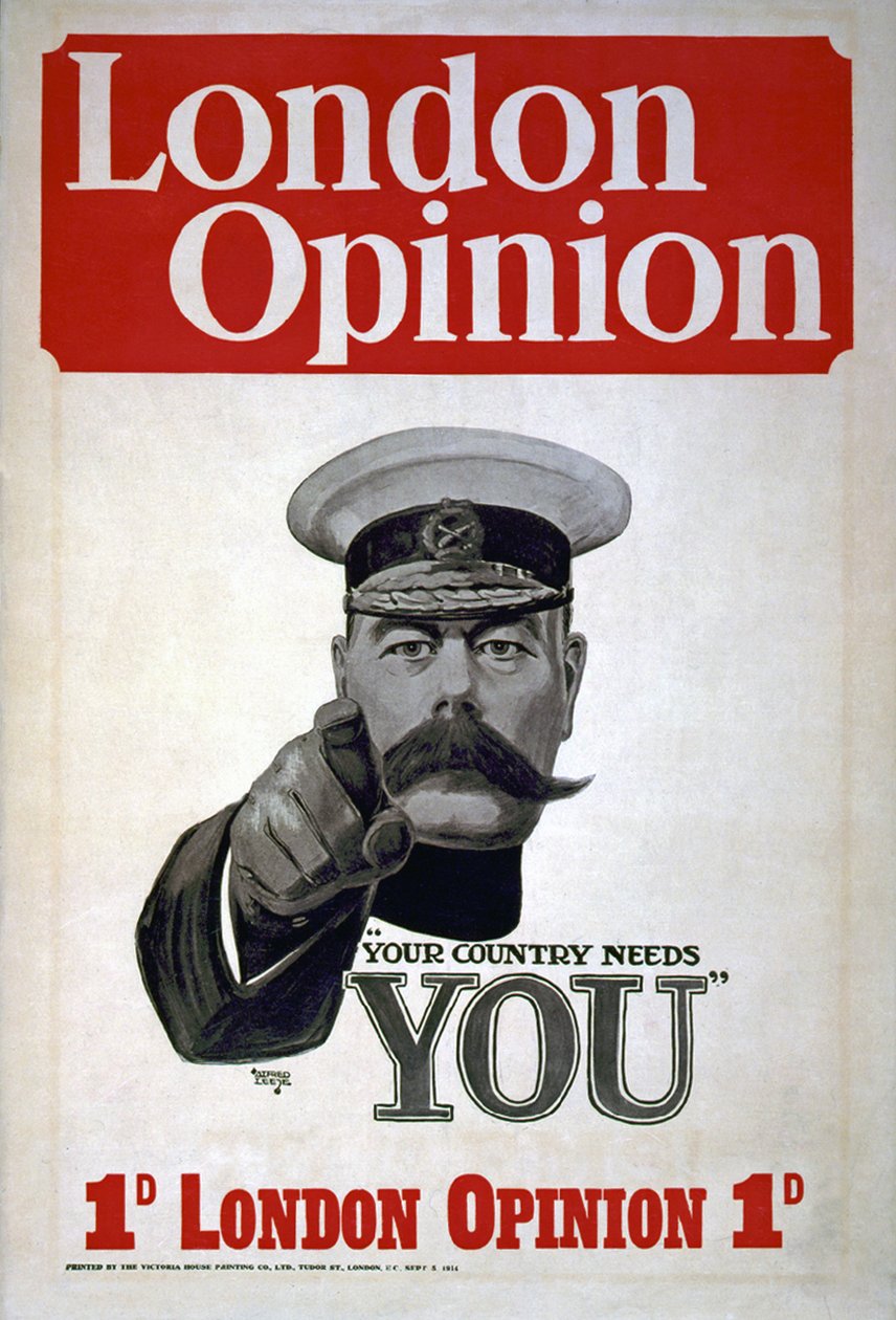 Ülkenizin Size İhtiyacı Var, London Opinion için poster, 1914 (ayrıca bkz. 529878) by Alfred Leete
