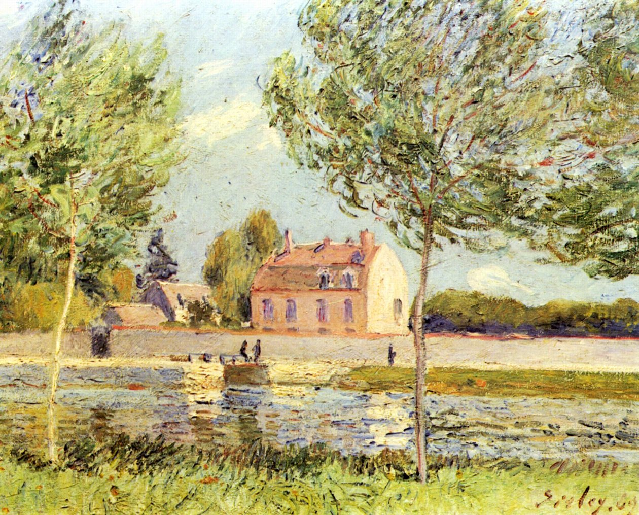 Loing kıyısında evler by Alfred Sisley