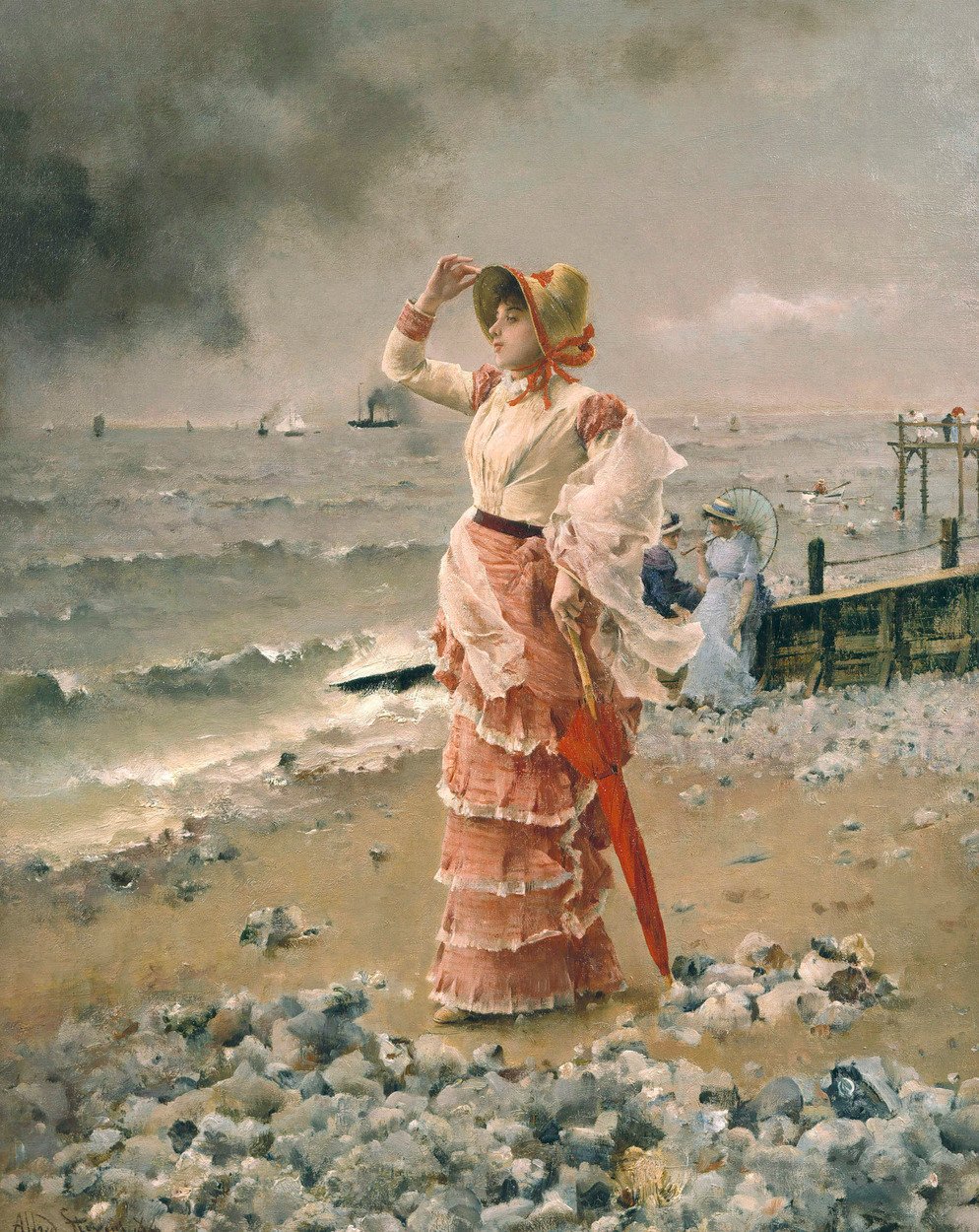 Buhar Dönerken Gören Zarif Kadın by Alfred Emile Stevens