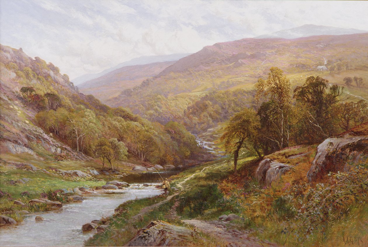 Highland Çayı Kenarında Bir Balıkçı by Alfred Augustus Glendening