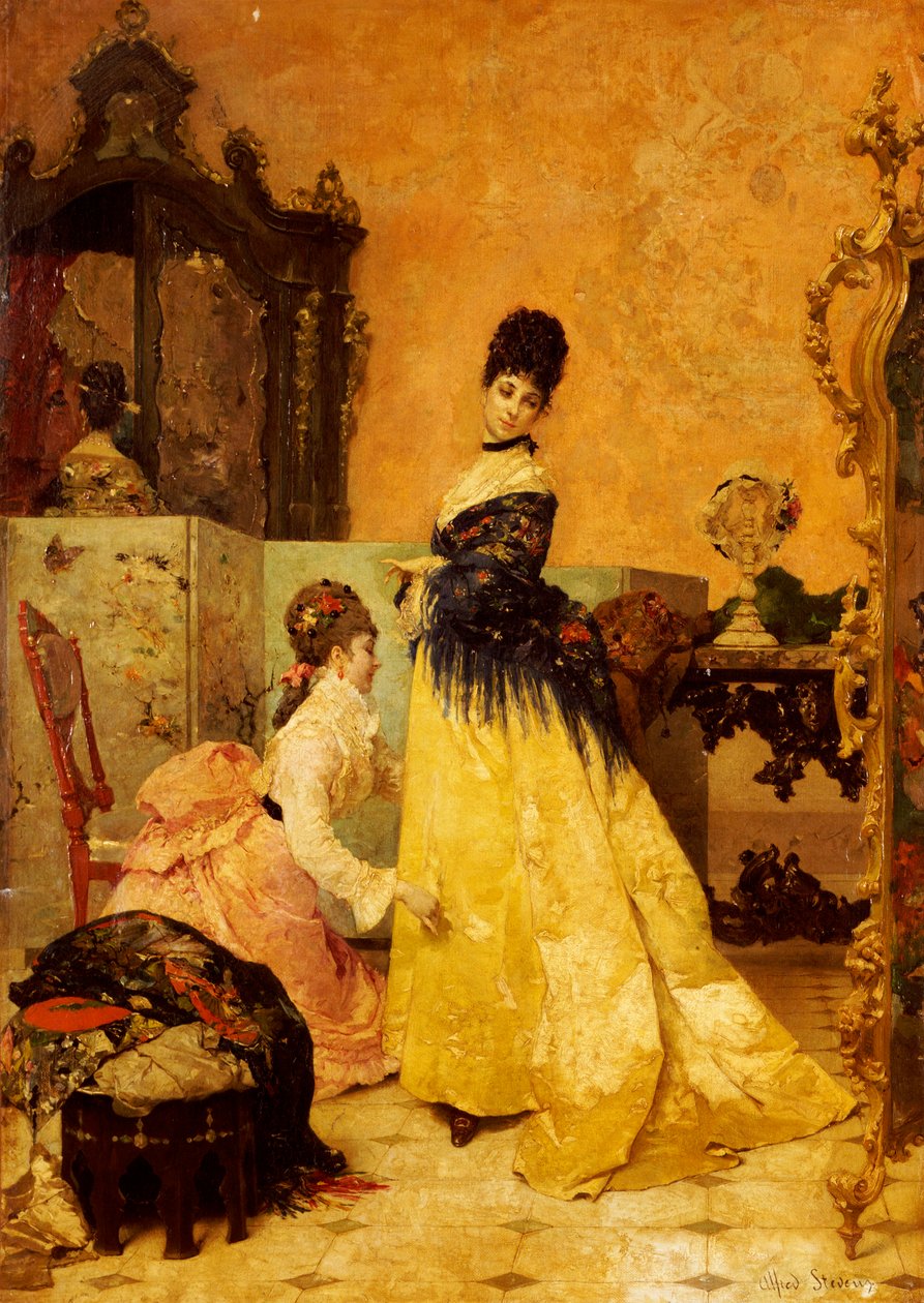 Yeni Elbise (tuval üzerine yağlı boya) by Alfred Emile Stevens
