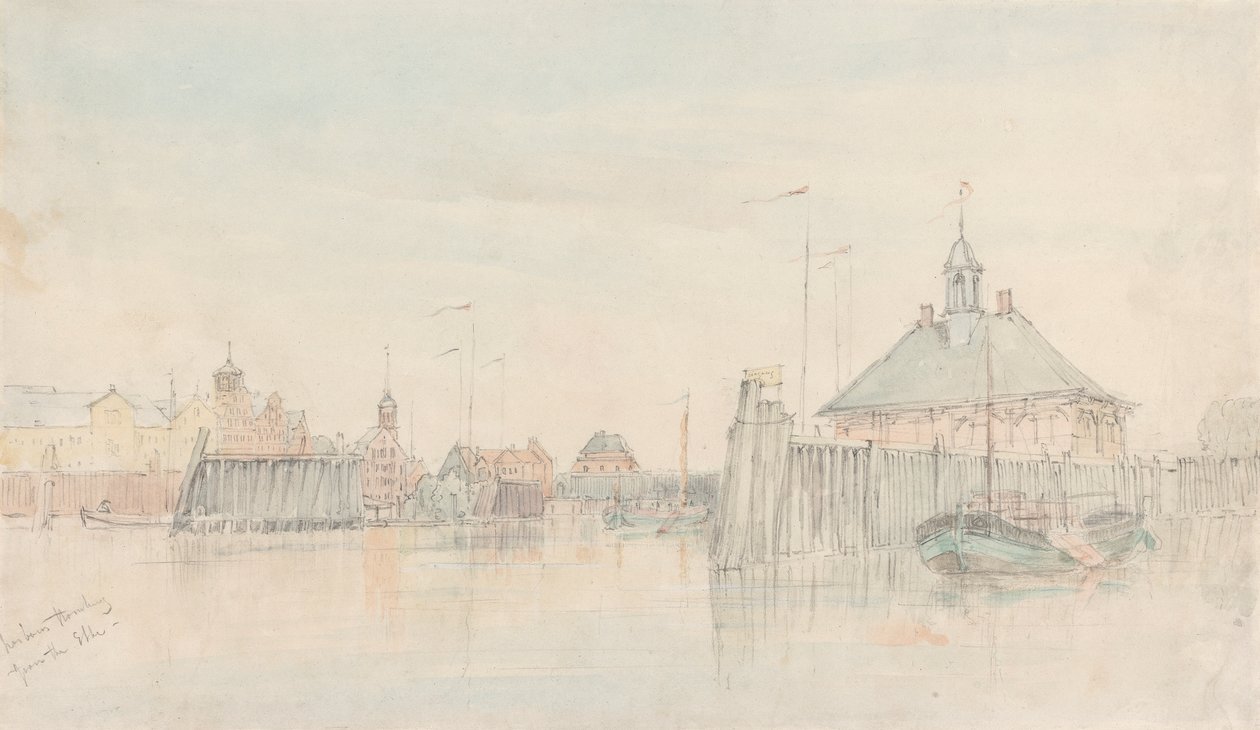 Elbe'den Harbour, Hamburg by Alfred Gomersal Vickers