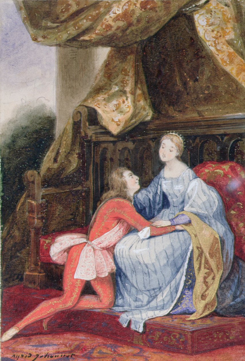 Courtly love, c.1830 (kağıt üzerinde guaj) by Alfred Johannot