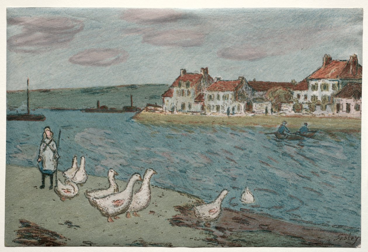 Nehir Bankası veya Kazlar by Alfred Sisley