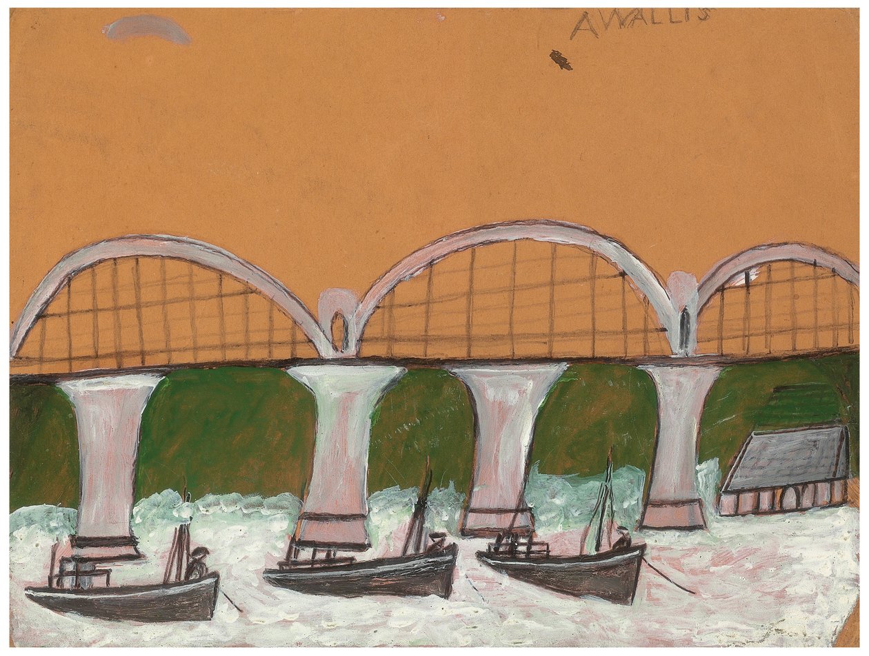 Saltash Köprüsü (kart üzerinde kurşun kalem ve yağ) by Alfred Wallis