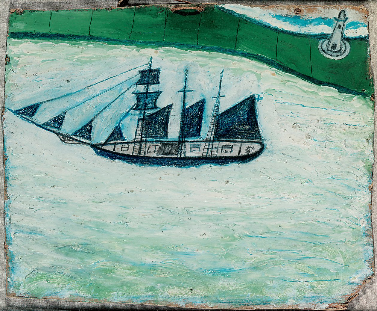 Gemi ve deniz feneri, c.1925 (gemideki petrol) by Alfred Wallis