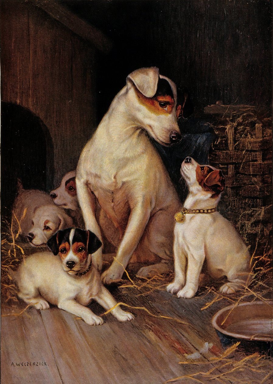 Küçük kız ve köpekleri (baskı) by Alfred Weczerzick
