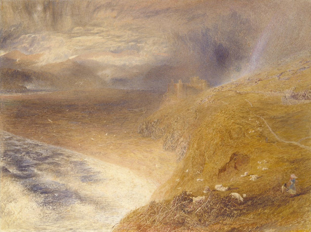 Harlech Kalesi, 1857 (kağıt üzerine sulu boya) by Alfred William Hunt