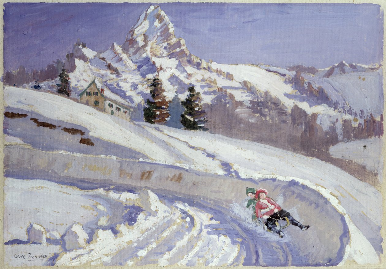 Matterhorn yakınlarında kızakla kayma by Alice Maud Fanner
