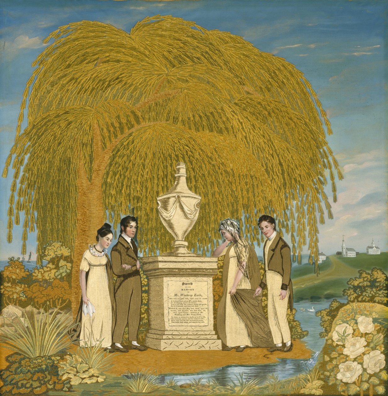 Anıt İşlemeli Resim, c. 1815-1820 (ipek tafta, ipek ve ipek şönil iplikler ve sulu boyalar) by Almira attr.to Earle