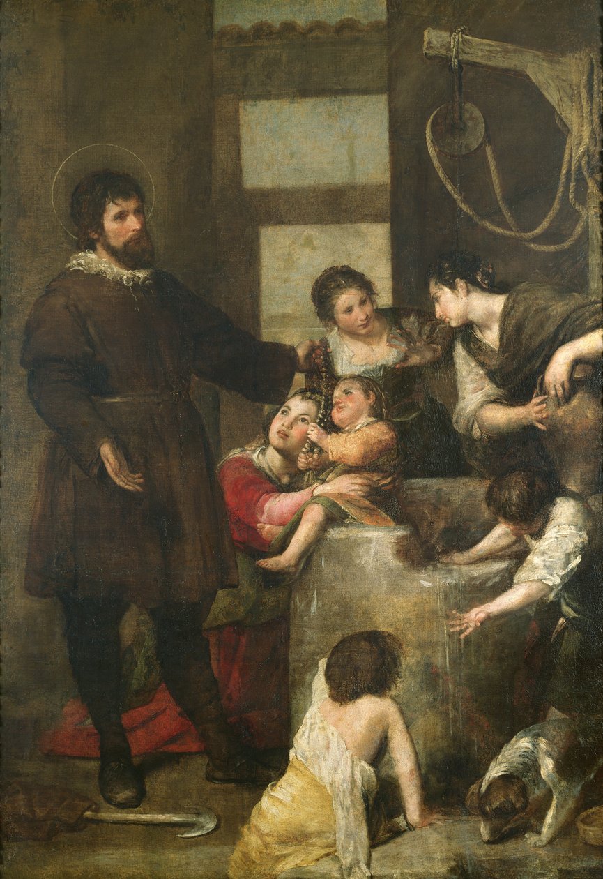 Aziz Isidore kuyuya düşen bir çocuğu kurtarıyor, 1646-48 by Alonso Cano