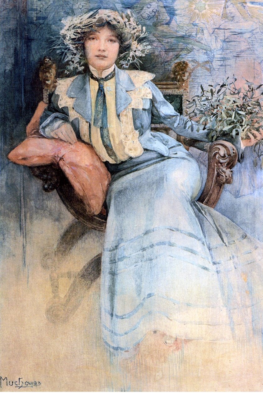 ಕಲಾವಿದನ ಪತ್ನಿ, 1903 (wc ಆನ್ ಲಿನಿನ್) ಟರ್ಕ್ by Alphonse Mucha