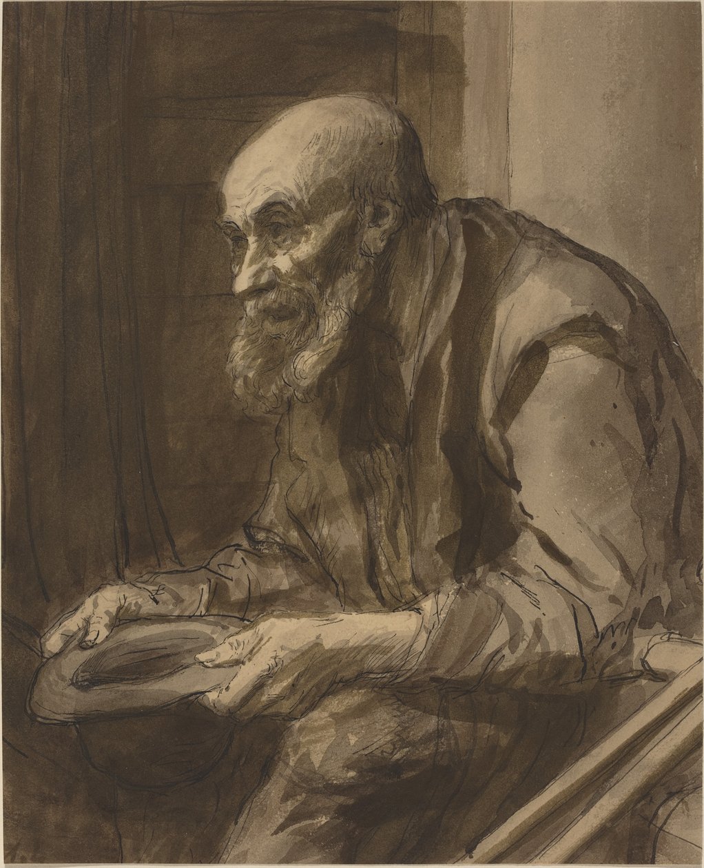 Koltuk değneği ile dilenci. by Alphonse Legros