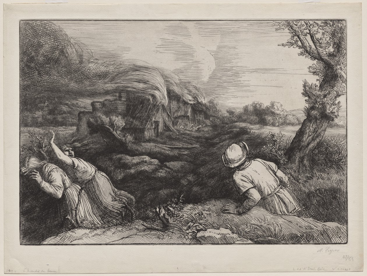 Alevler içindeki Köy by Alphonse Legros