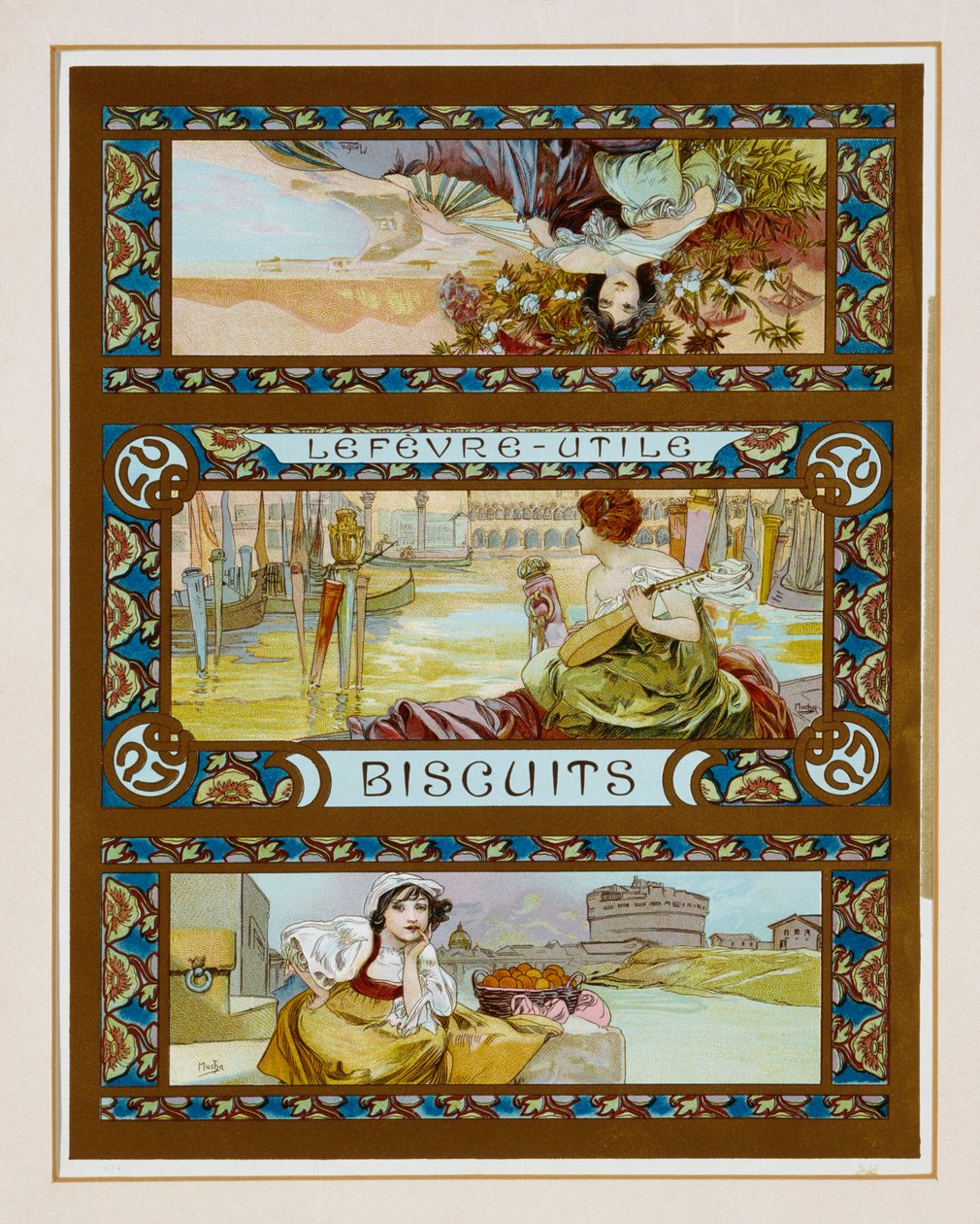 "Lefevre-Utile" bisküvilerinin reklam afişi, c.1910 by Alphonse Mucha