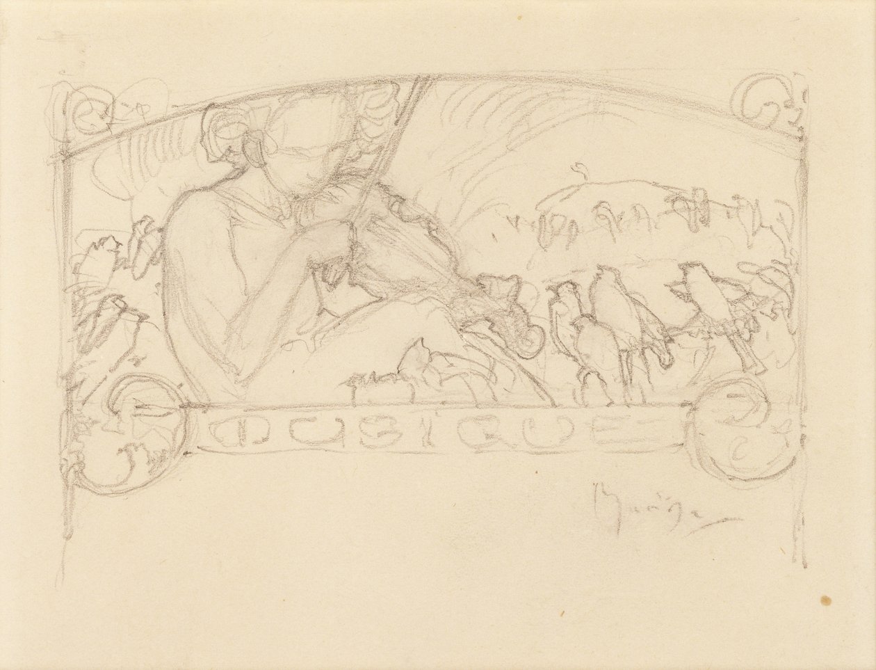 Keman Çalan Kadının İncelenmesi, by Alphonse Mucha