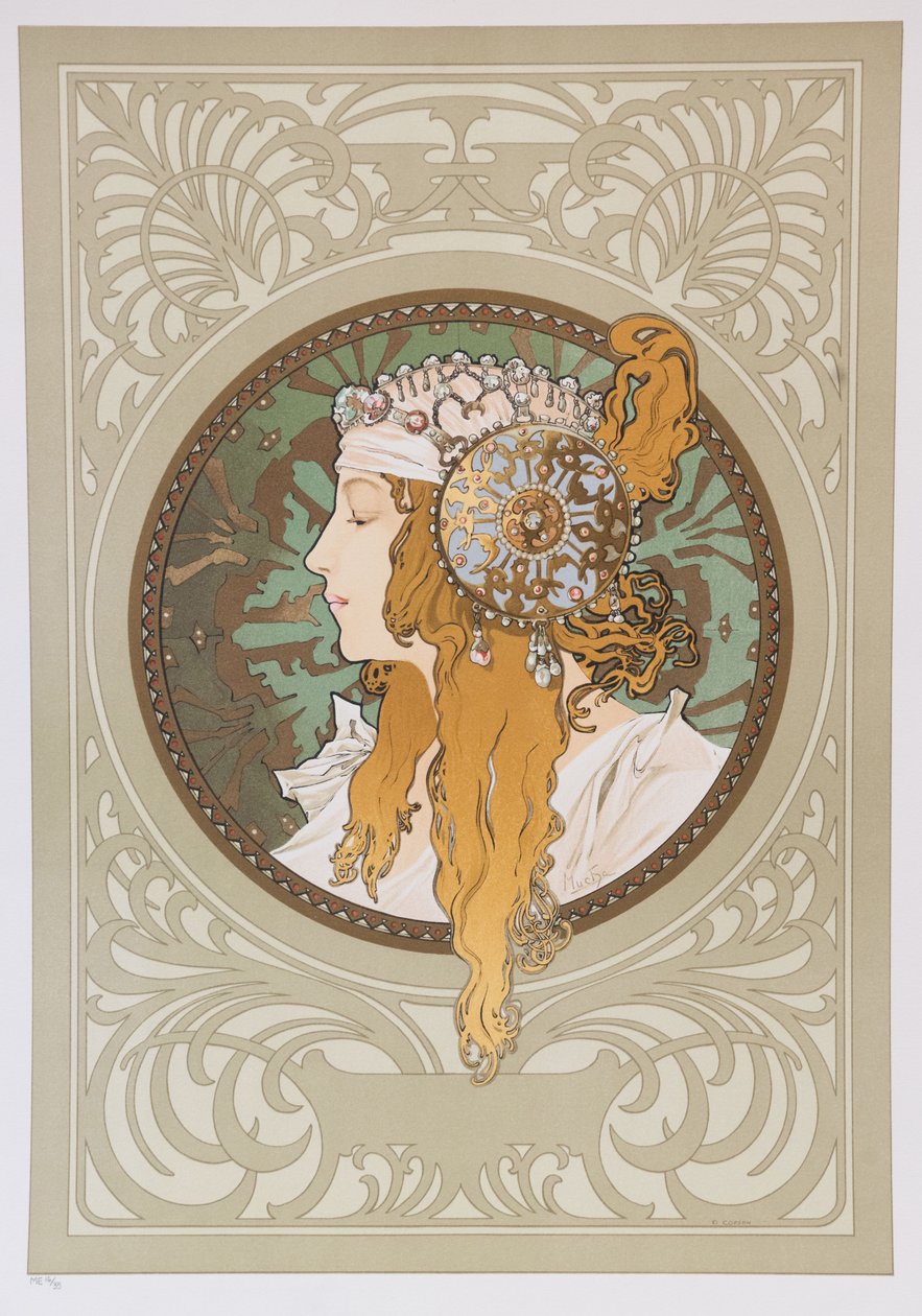 Bizans Başları: Sarışın, 1897. by Alphonse Mucha