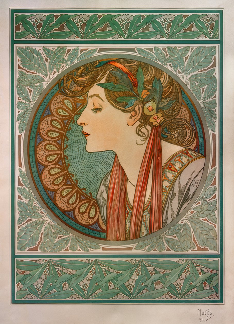 defne by Alphonse Mucha