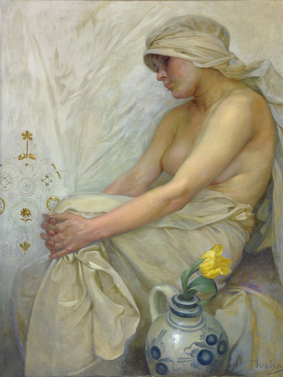 Oturan kız, c. 1914 by Alphonse Mucha