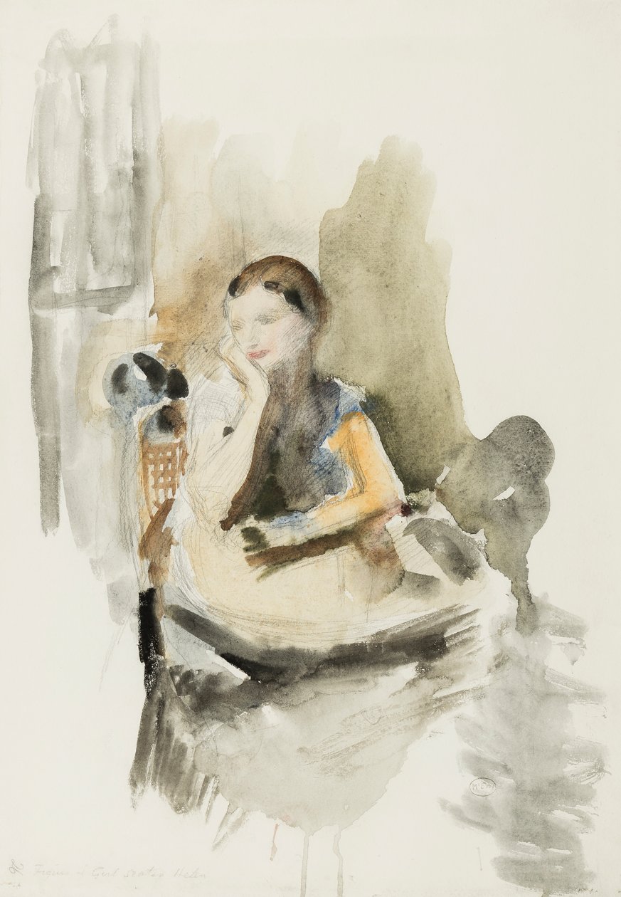 Helen, 1917 (kağıt üzerinde kalem, fırça ve tuvalet) by Ambrose McEvoy