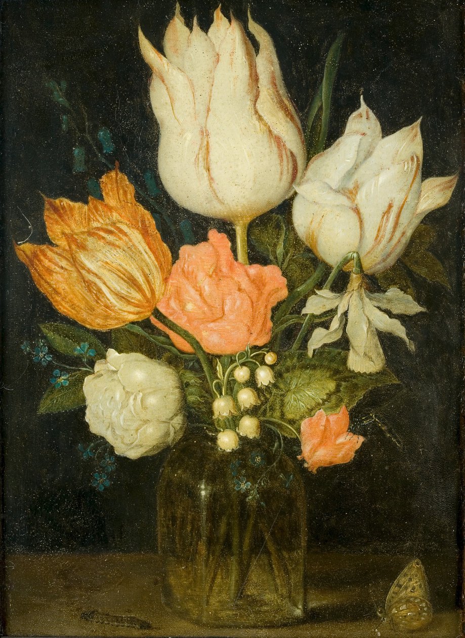 Kare cam vazoda çiçekler by Ambrosius the Elder Bosschaert
