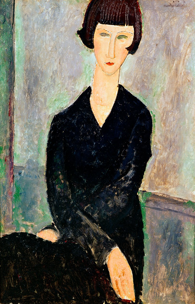ಕಪ್ಪು ಉಡುಗೆ (ಎಣ್ಣೆ) ಟರ್ಕಿಯಲ್ಲಿ ಮಹಿಳೆ by Amedeo Modigliani