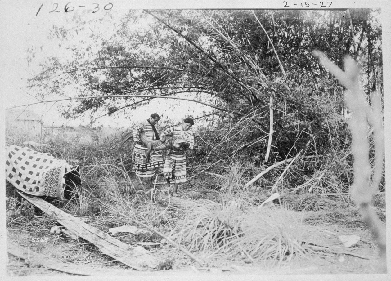 Yakalanan bir timsah ile Seminole Kızılderilileri by American Photographer
