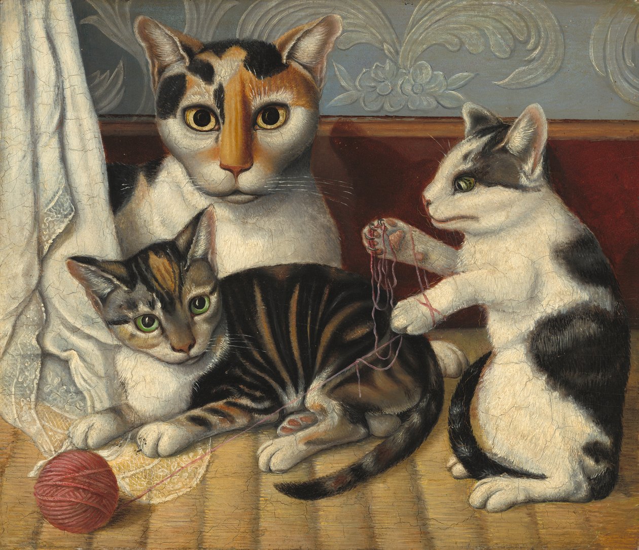 Kedi ve Yavru Kediler, c.1872-1883 (değirmen tahtasında yağ) by American School