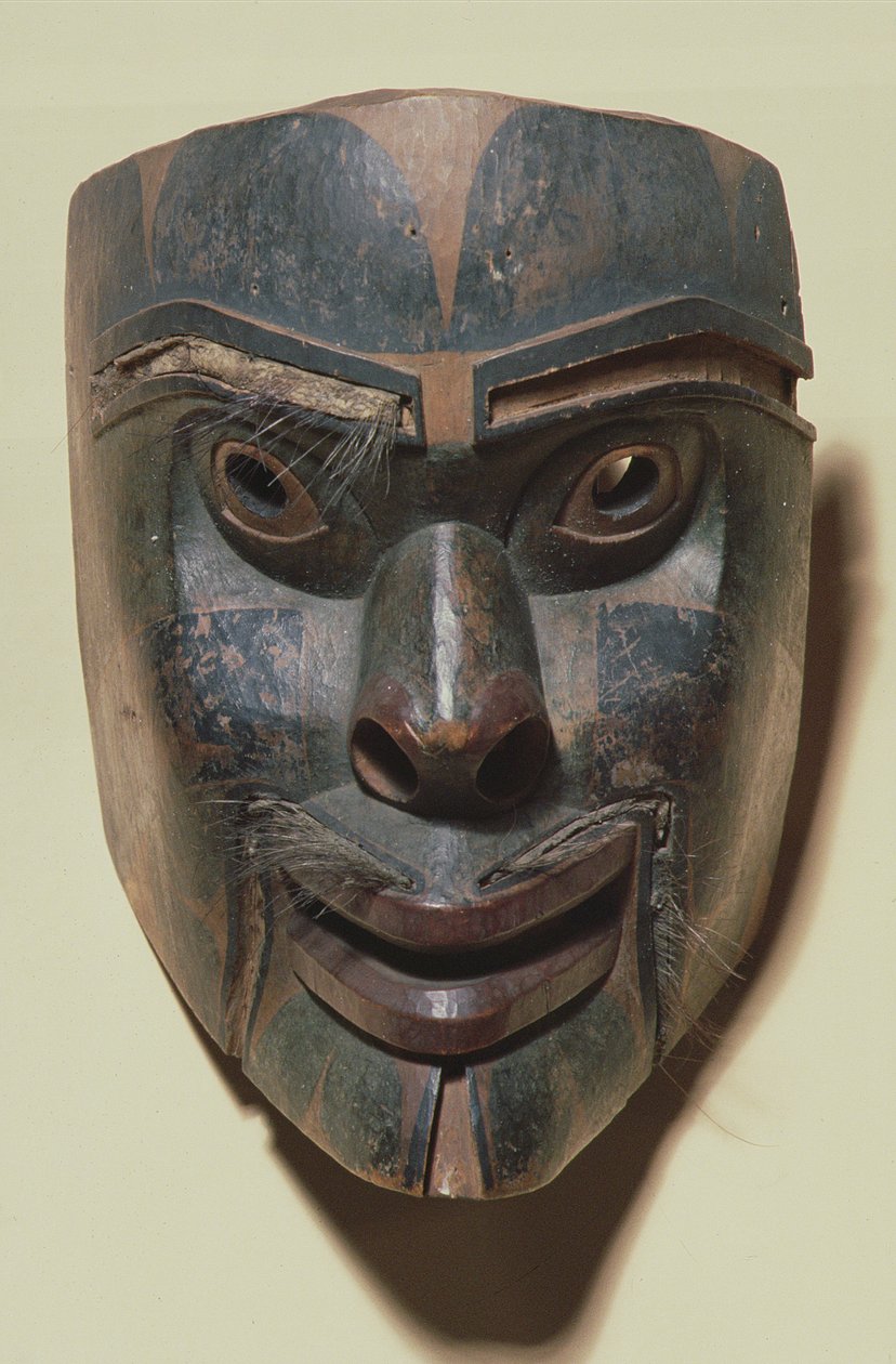 Kwakiutl insan yüz maskesi, c.1875 (boyalı ahşap) by American School
