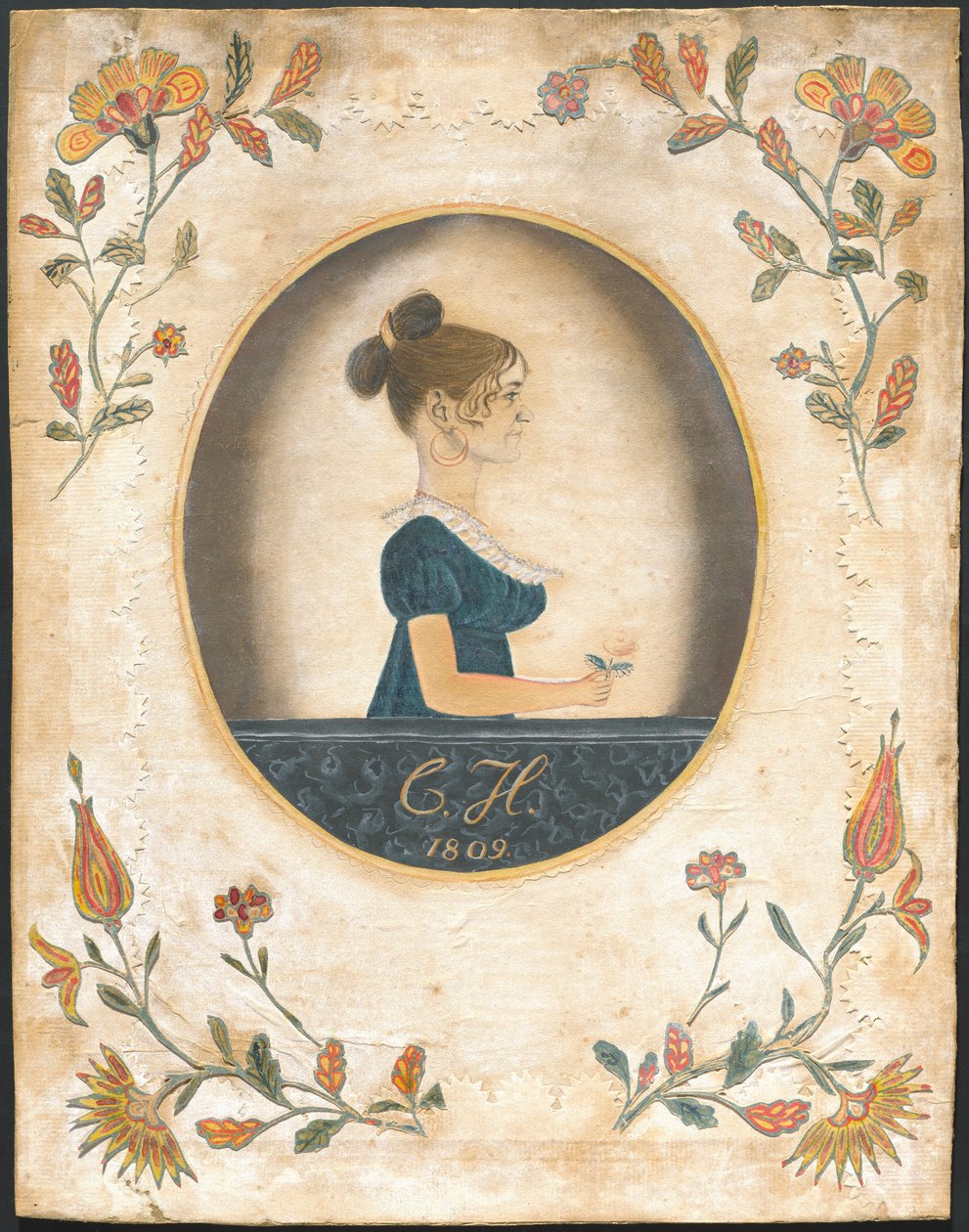 bir gül tutan kadın by American 19th Century