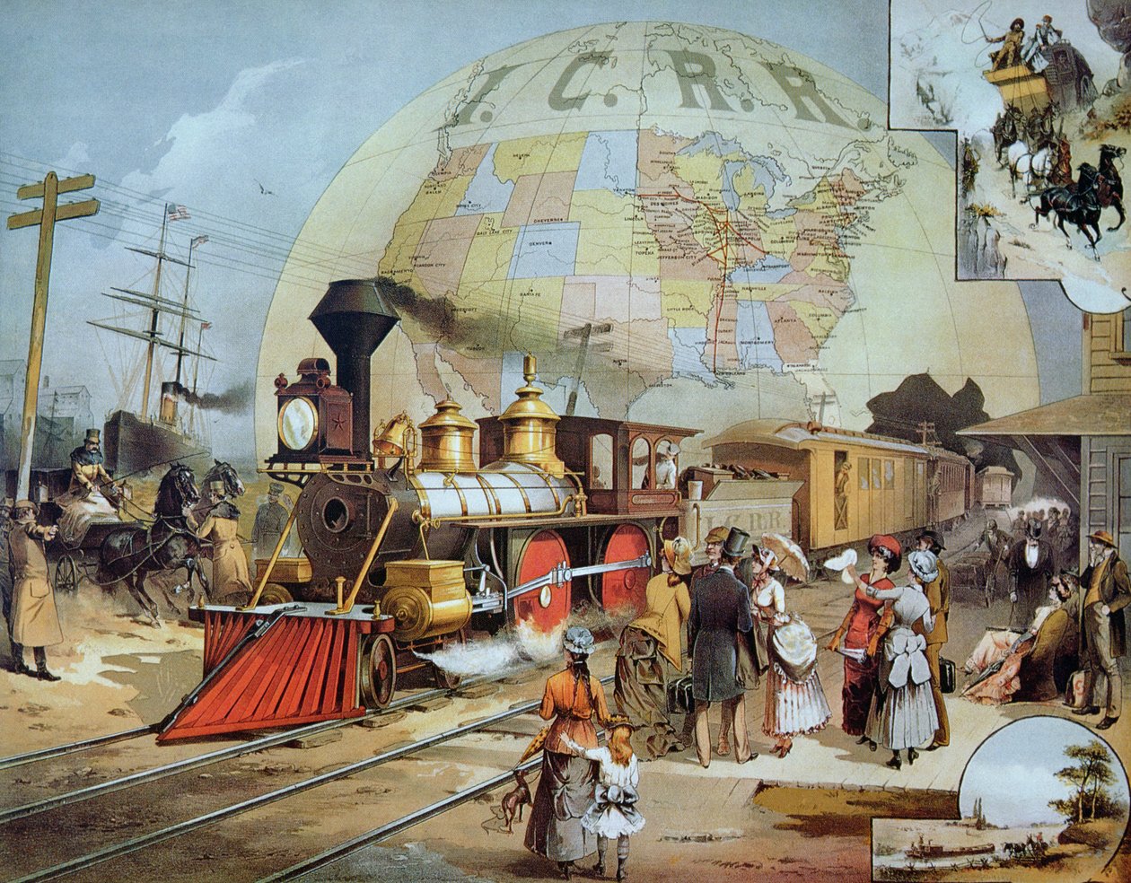 Illinois Merkez Demiryolu, c.1886 (renkli taş) by American School