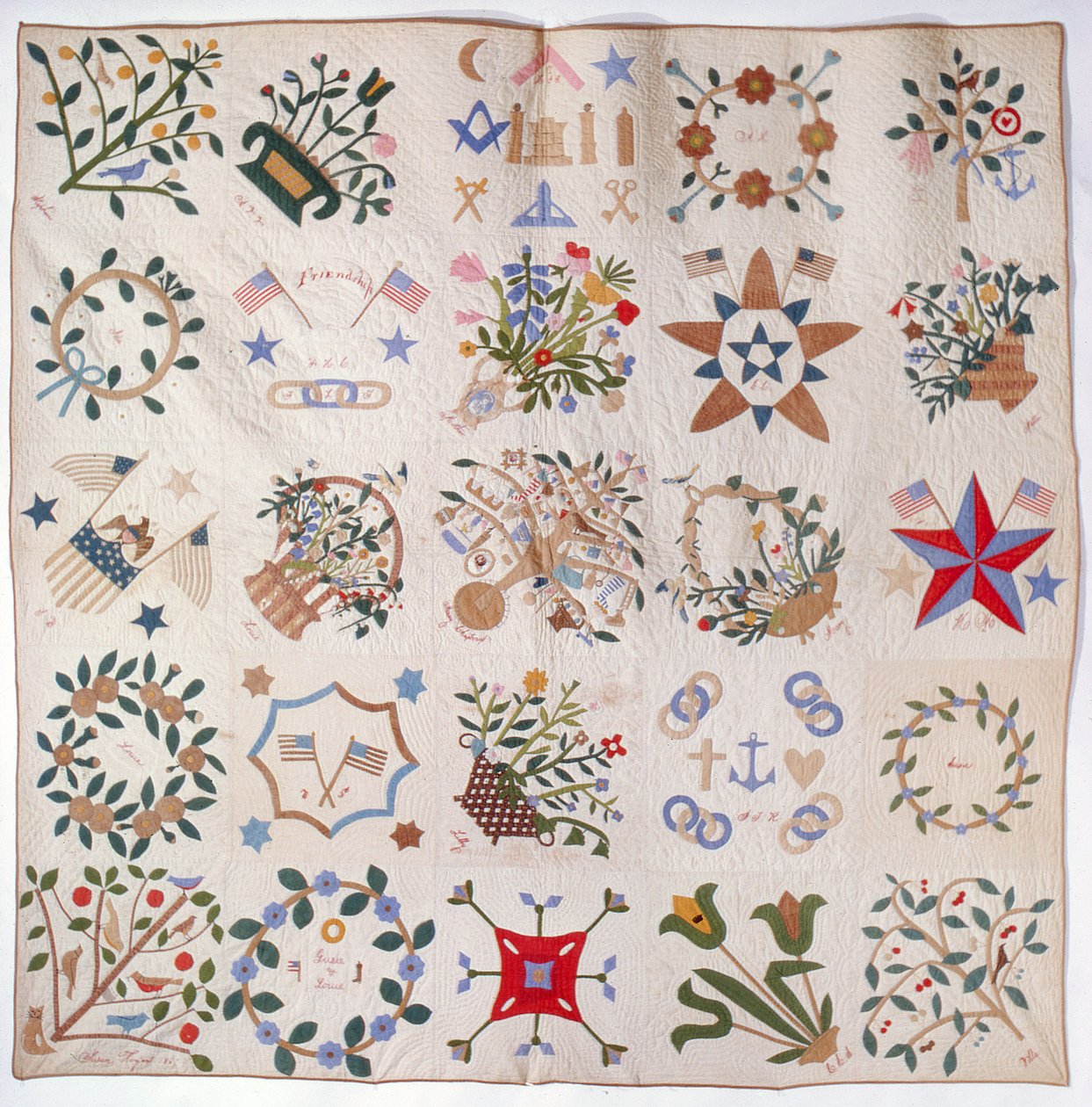 Vatansever ve Çiçek yorganı, c.1860 (pamuk) by American School