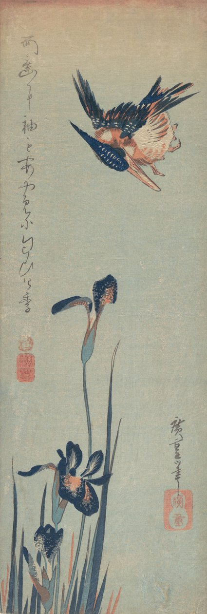 Kingfisher ve İrisler, 1832-34., 1832-34. by Ando Hiroshige