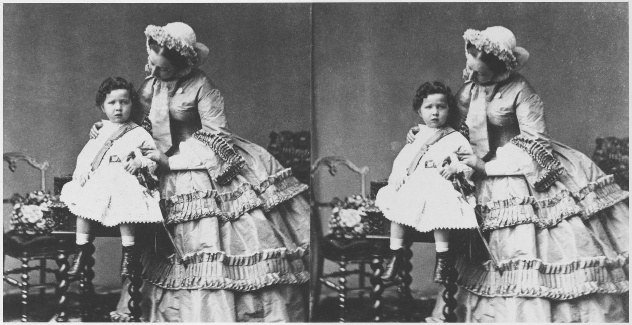 İmparatoriçe Eugenie ve Prens Eugene Louis Napoleon Bonaparte, 1858-59 dolayları (stereoskopik fotoğraf) by Andre Adolphe Eugene Disderi