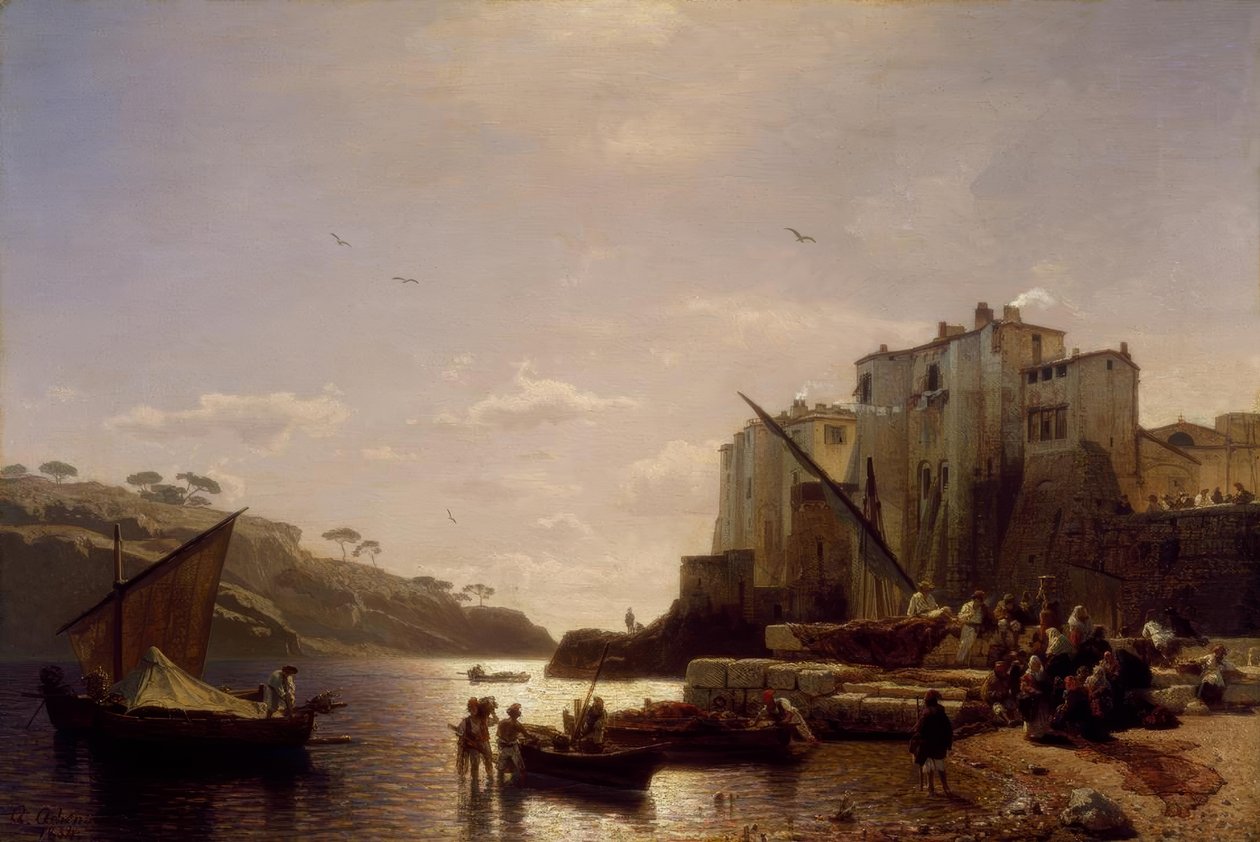 A. Achenbach, Napoli yakınlarındaki Napolili balıkçılar by Andreas Achenbach