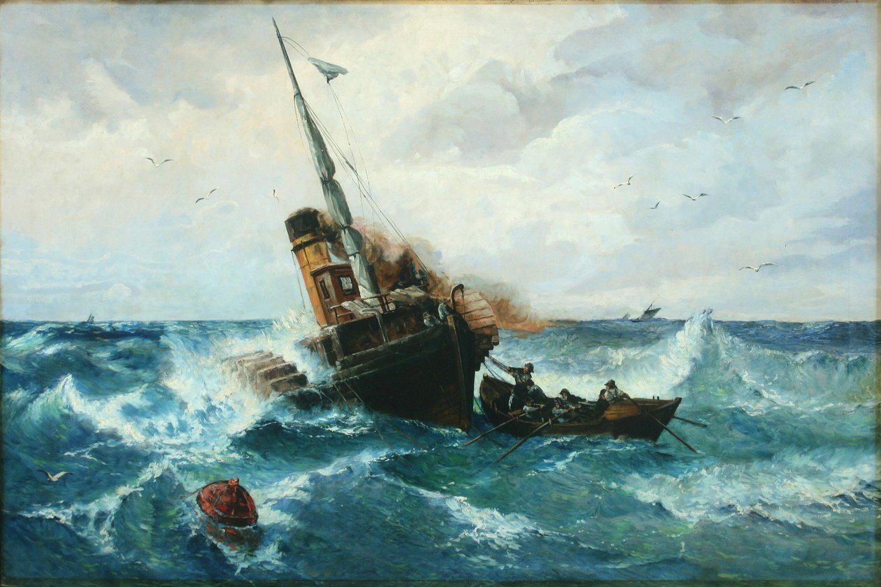 Fırtınalı denizlerde çarklı vapur by Andreas Achenbach