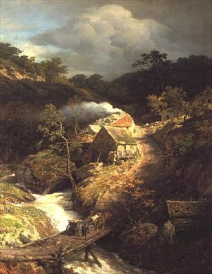 Torrent ile dağlık bir manzara by Andreas Achenbach