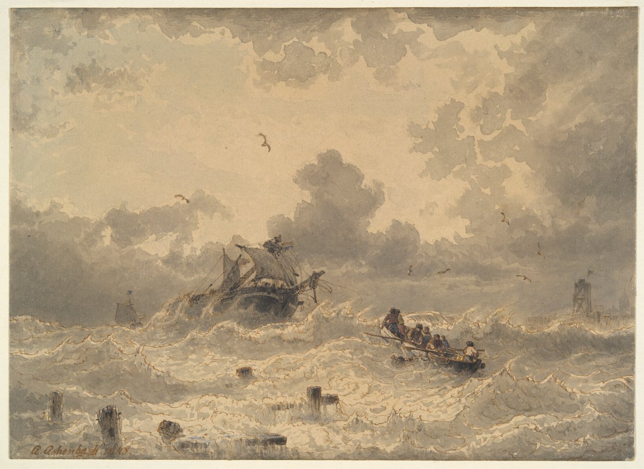 Denizde Fırtına by Andreas Achenbach