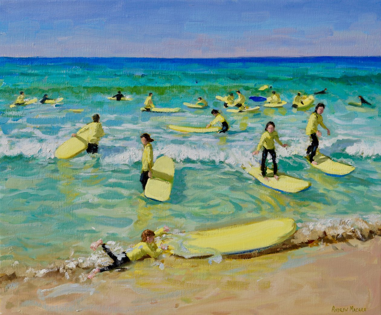 Yaz sörfü, St Ives. 25x30",2019 (tuval üzerine yağlı boya) by Andrew Macara